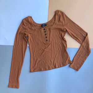 Lulu's Burnt Orange Wide Neck Long Sleeve Henley Top